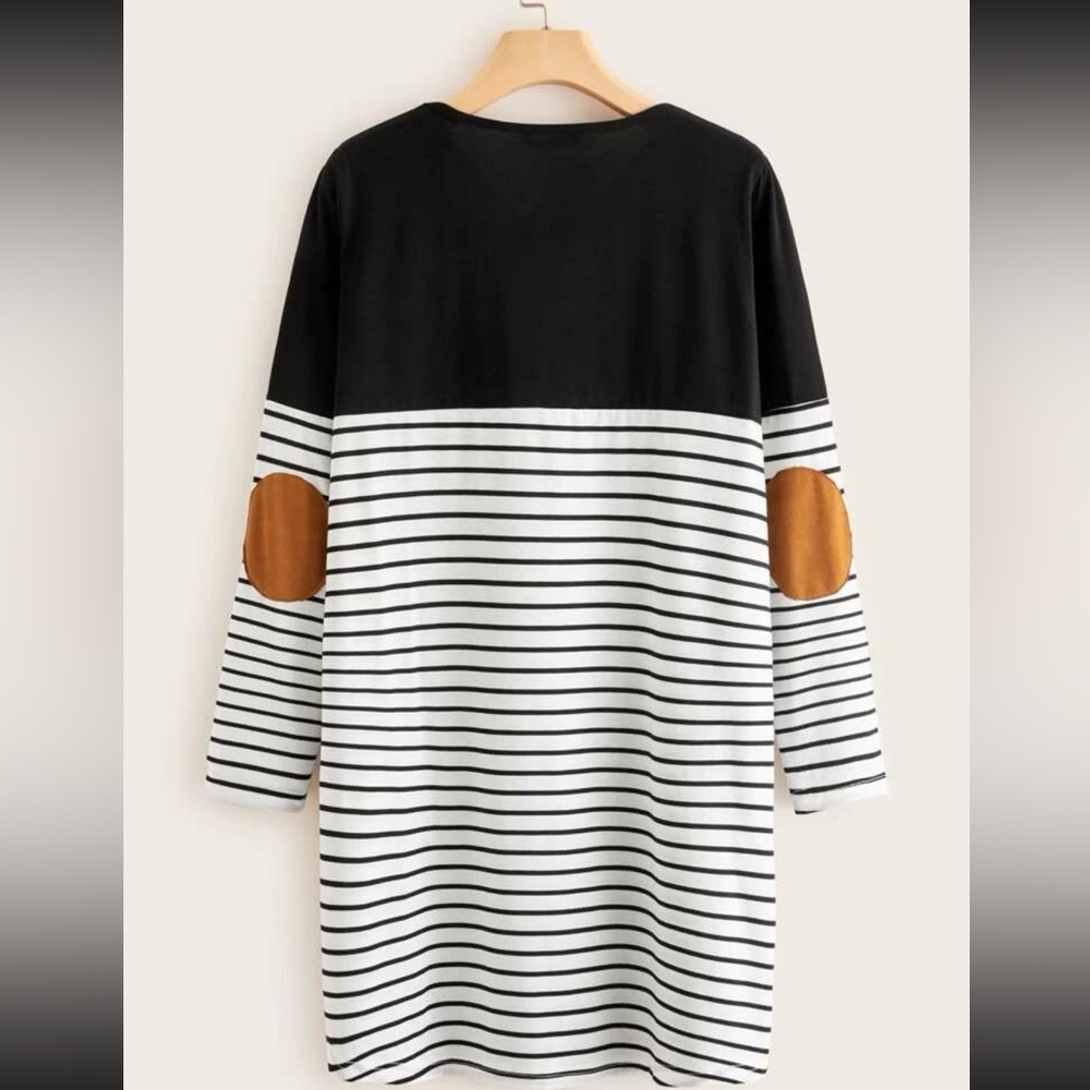 Striped Elbow Patch Dress - Picture 2 of 6